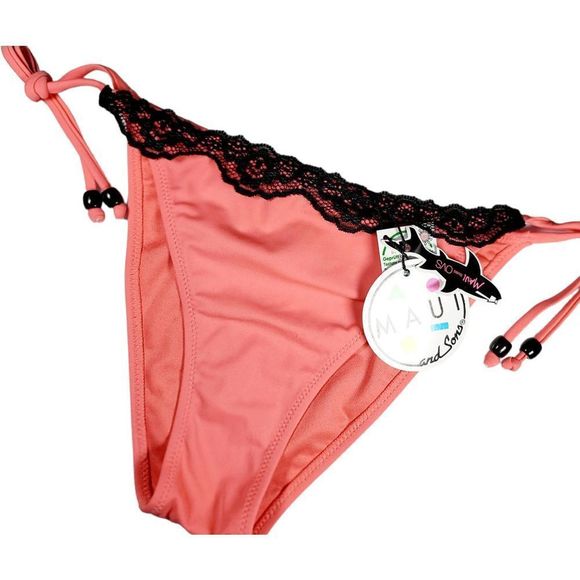 NWT MAUI AND SONS Women's Hot Pink Black Lace Trim Bikini Bottom Size 8‎ - Picture 1 of 6